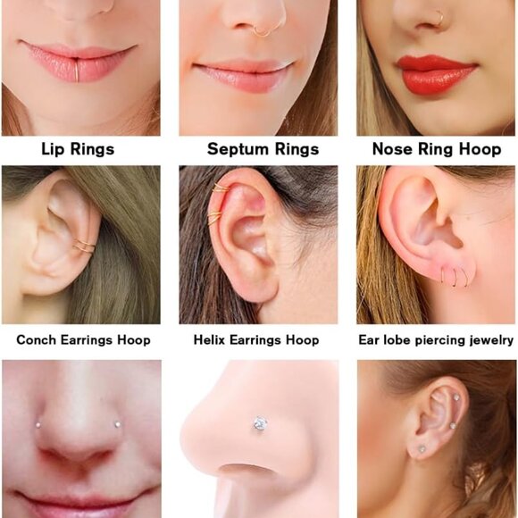 12Pcs Gold Silver Black Hypoallergenic 316L Surgical Steel Nose Jewelry Sets for - Picture 5 of 7
